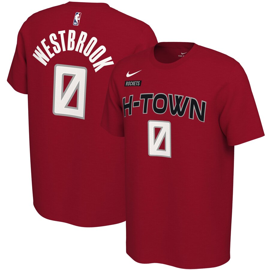 Men 2020 NBA Nike Russell Westbrook Houston Rockets Red 201920 City Edition Variant Name  Number TShirt